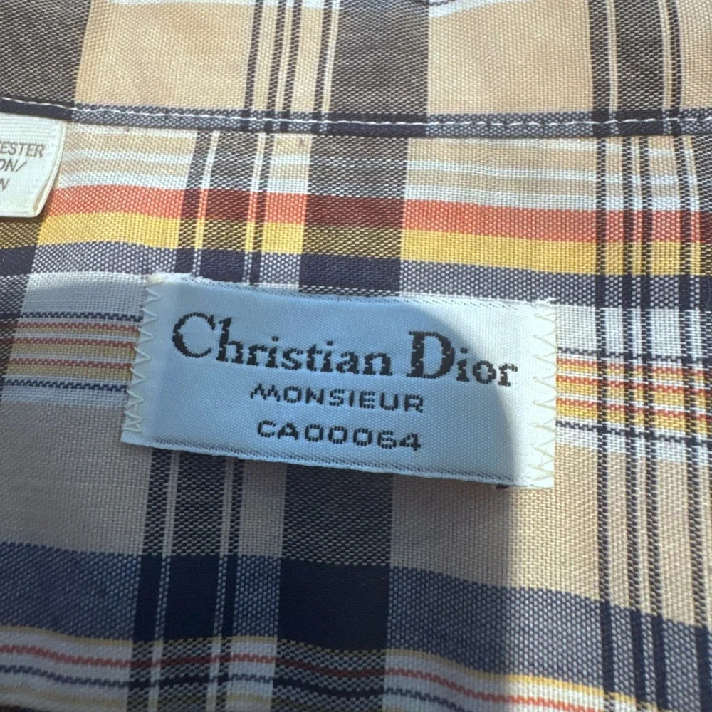 Vintage  Cristian Dior Checkered Shirt in Navy and Yellow - Picture 3 of 7